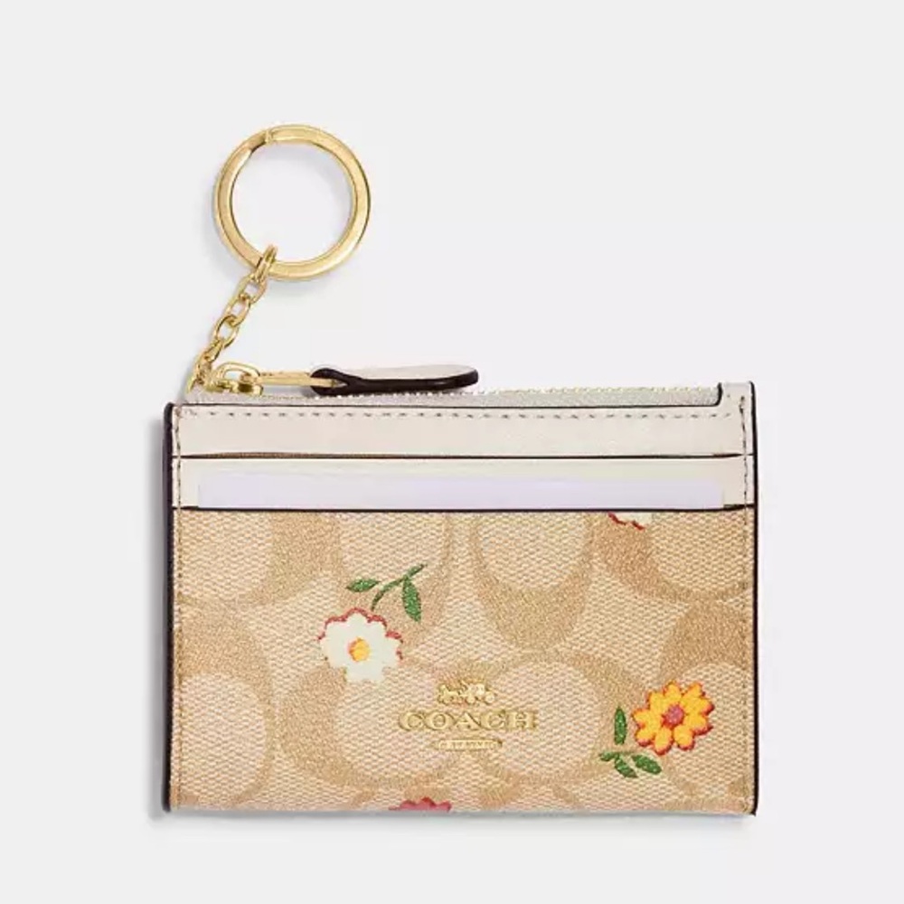 NWT Coach Mini Skinny ID Case in Signature Canvas and Nostalgic Ditsy Print